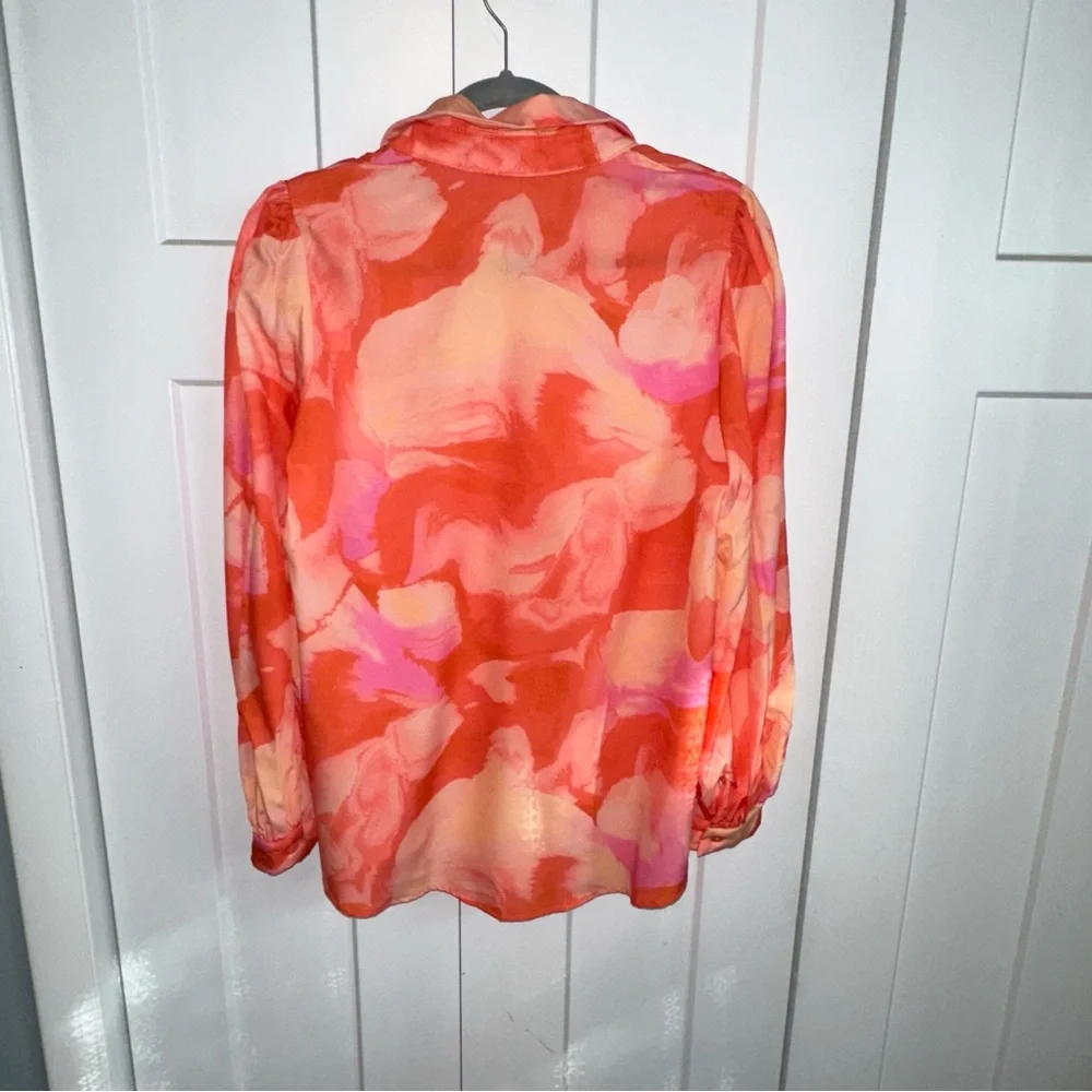 Women's Orange and Pink Holiday Vacation Flower Print Shirt - M - NWT - Picture 5 of 7